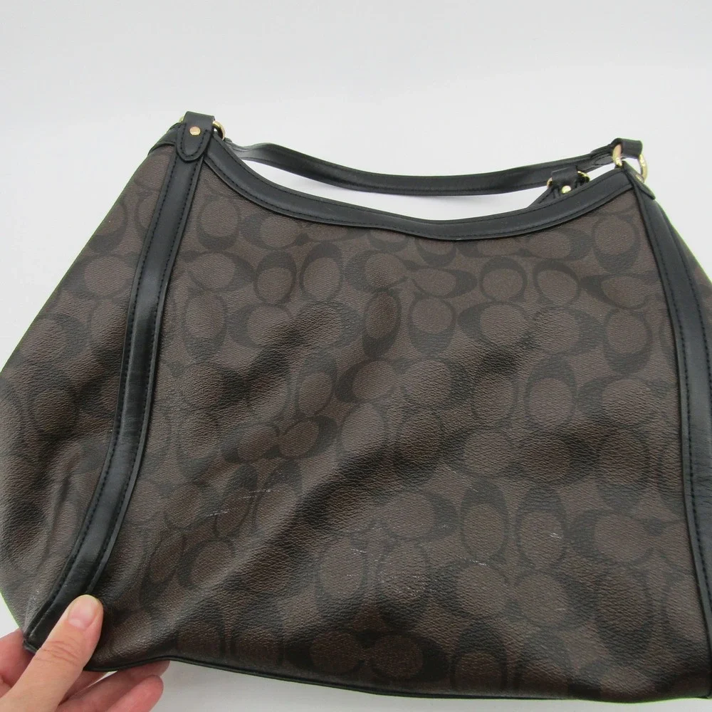 Coach Kristy Shoulder Bag Brown Black Signature Canvas Leather B2291-C6232 Hobo